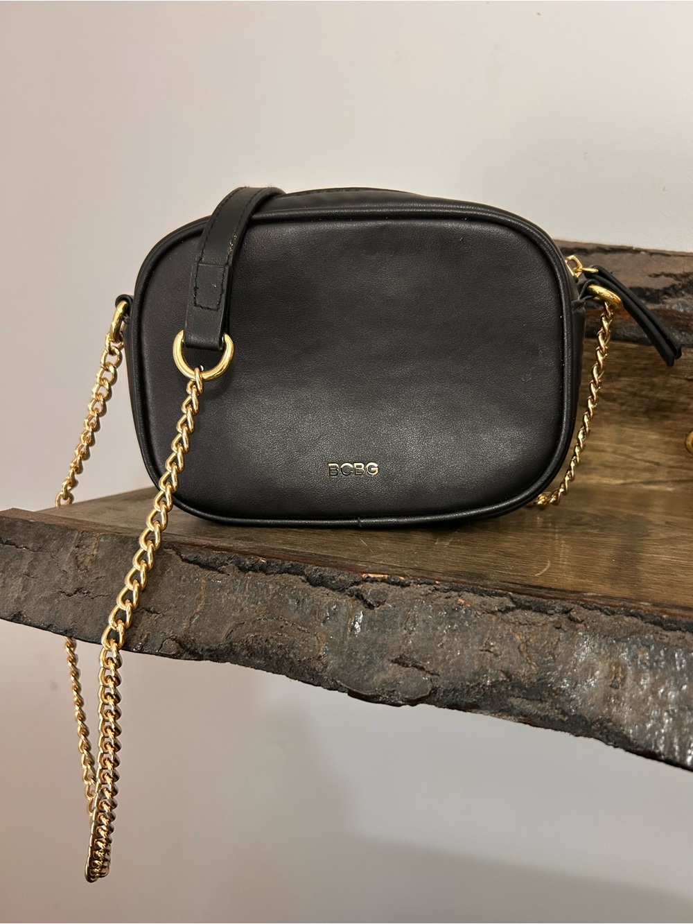 BCBGMaxAzria Black Quilted Chevron Crossbody with Gold Chain